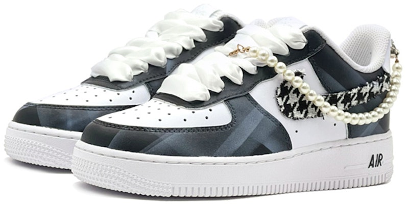 【定制球鞋】Nike Air Force 1 Low LE 空軍一號 復古小香風 千鳥紋 珍珠掛飾 低幫 板鞋 GS 黑白 Lookbook 【定制球鞋】Nike Air Force 1 Low LE 空軍一號 復古小香風 千鳥紋 珍珠掛飾 低幫 板鞋 GS 黑白