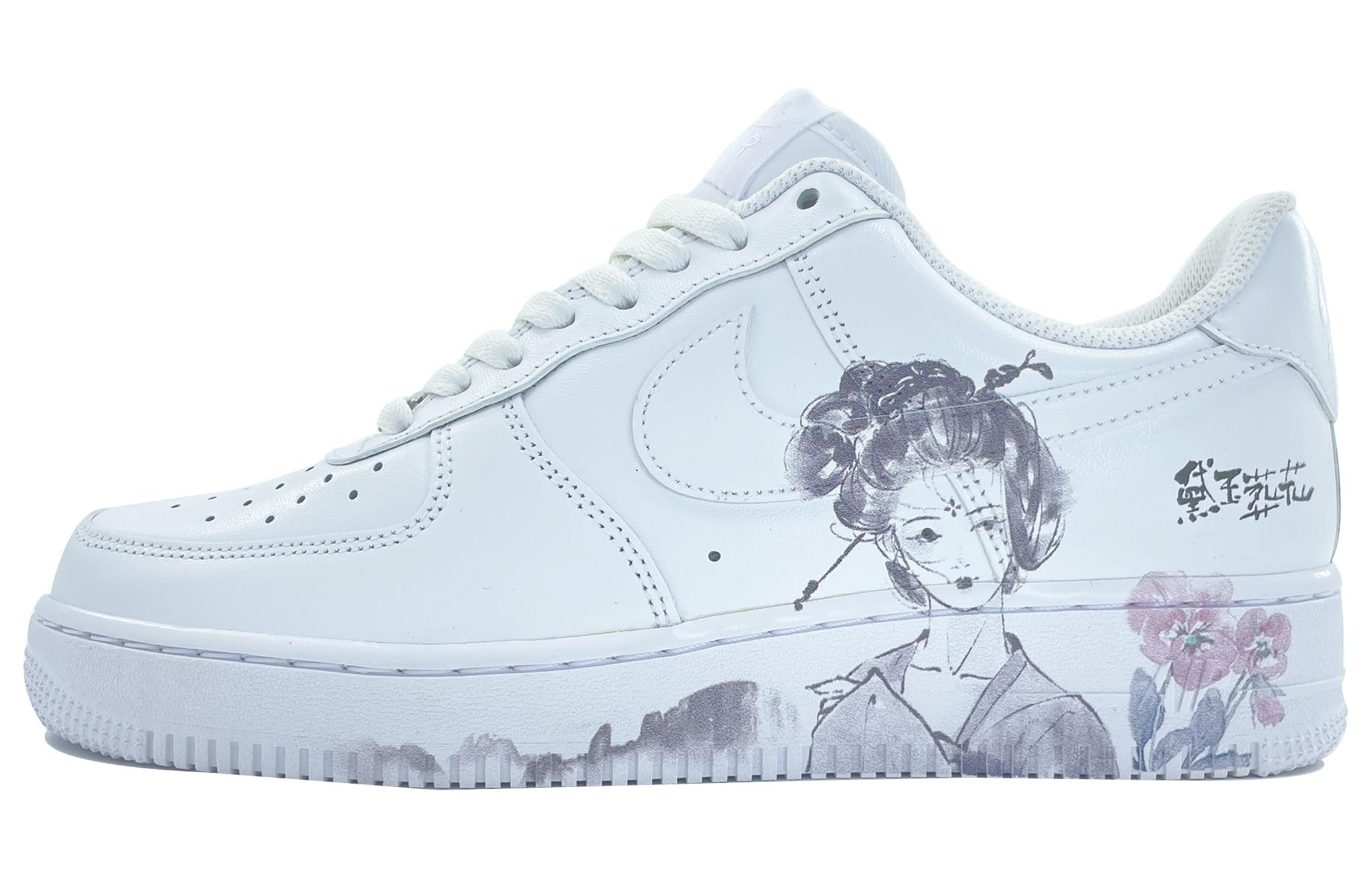 Buy 【定製球鞋】Nike Air Force 1 Low 07 空軍一號 水墨山水 荷花 黛玉葬花 防滑 低幫 板鞋 男款 純白