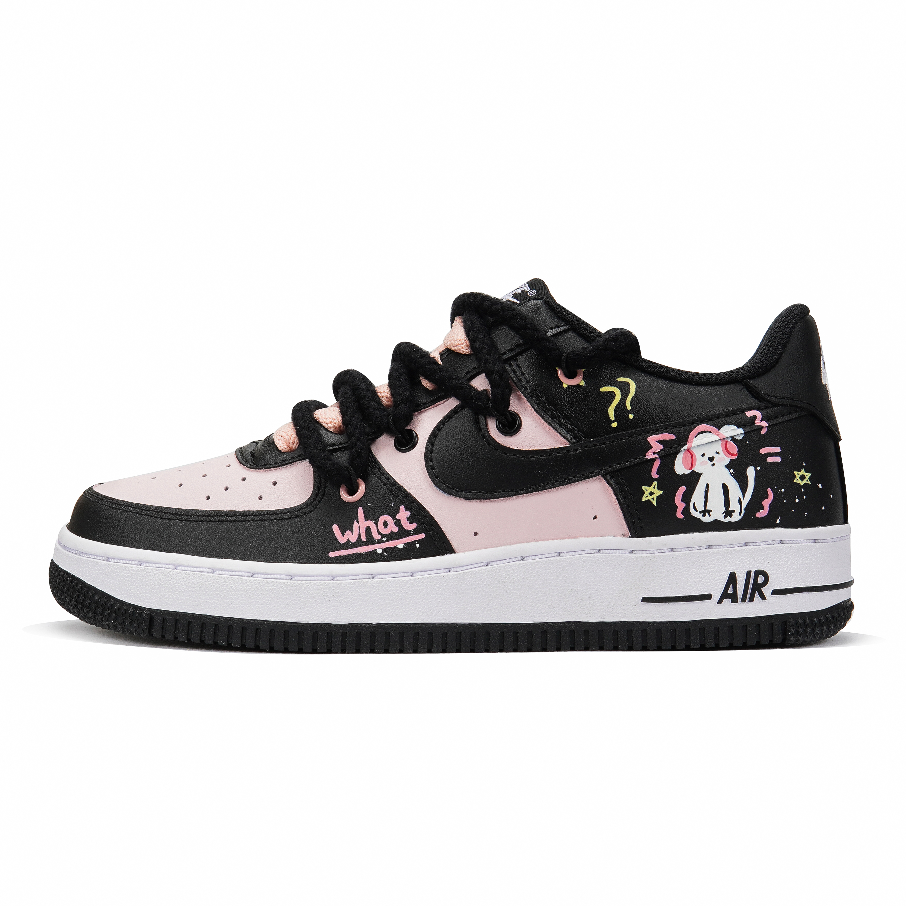Buy 【客製球鞋】Nike Air Force 1 Low ESS 聽歌小狗塗鴉 解構 復古 休閒 低筒 板鞋 GS H黑粉