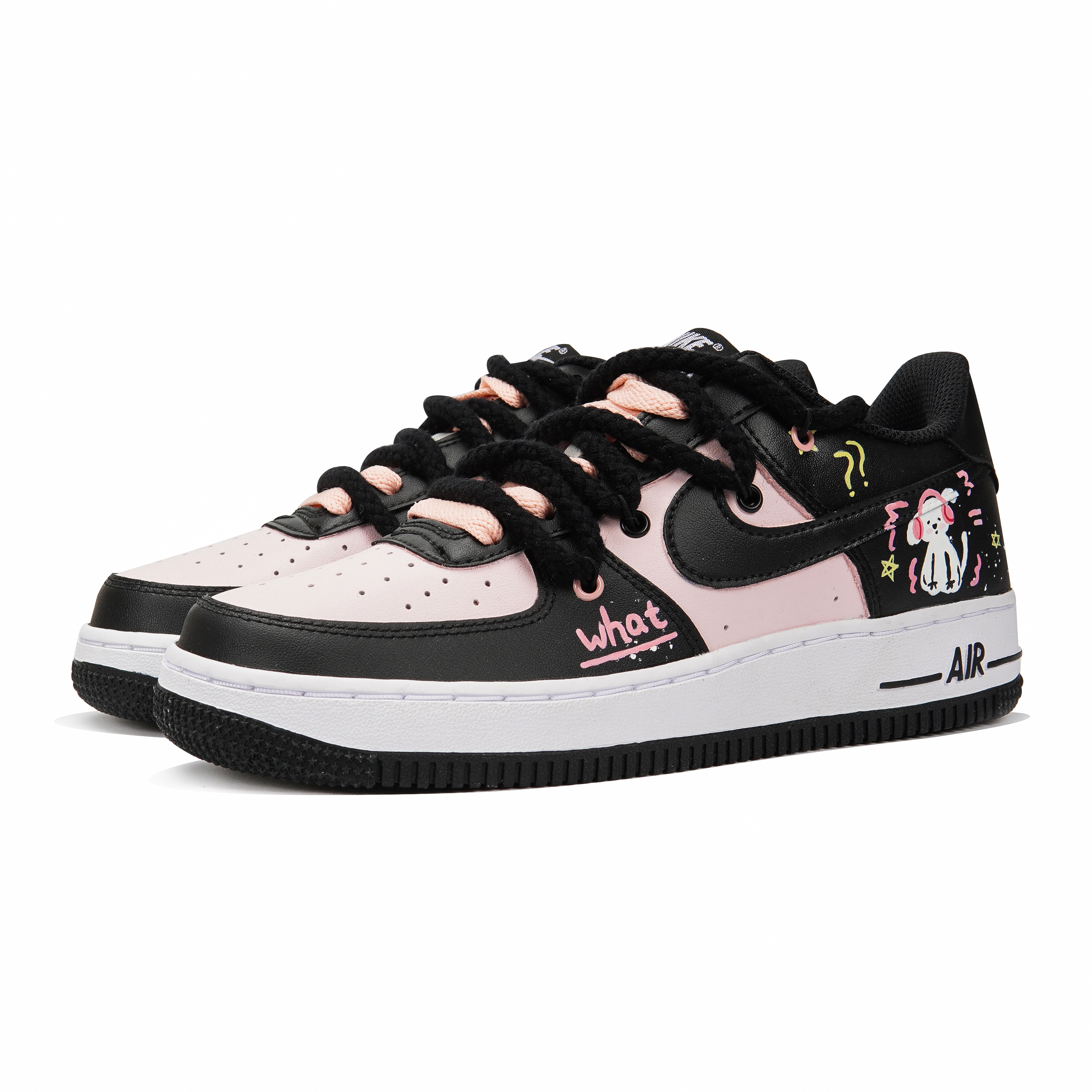 Lookbook 【客製球鞋】Nike Air Force 1 Low ESS 聽歌小狗塗鴉 解構 復古 休閒 低筒 板鞋 GS H黑粉