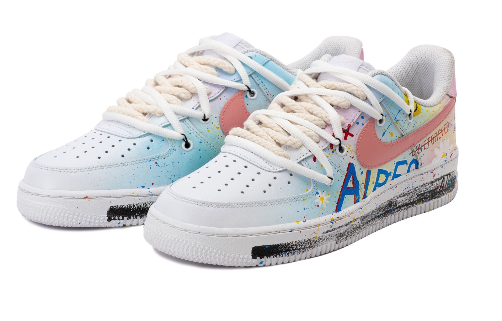 Lookbook 【客製化鞋款】Nike Air Force 1 Low 空軍一號 CS 解構鞋帶 小雛菊二號 手繪塗鴉噴繪 低筒 板鞋 GS 藍白