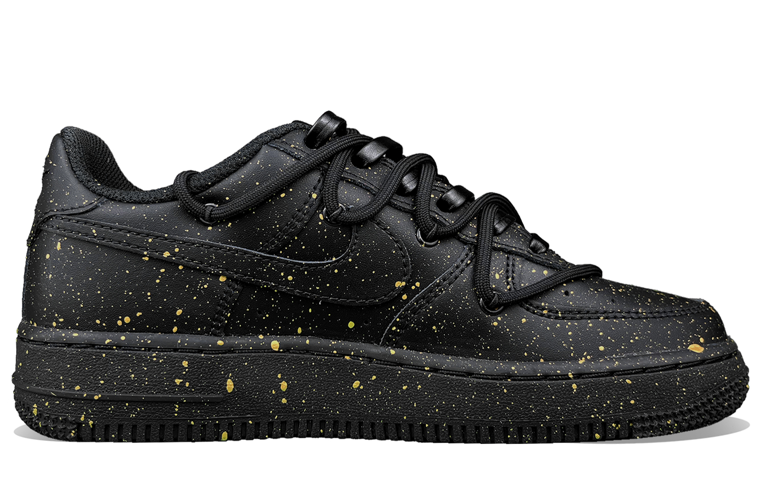 Order 【定製球鞋】Nike Air Force 1 Low LE 哑光金色斑點 塗鴉潑墨 立體鉤子 解構 低筒 球鞋 GS 黑