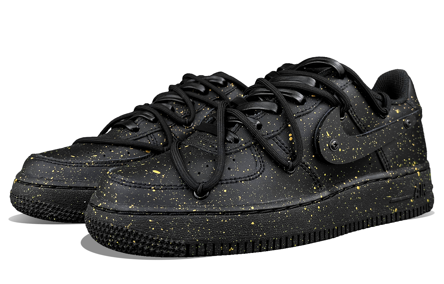 Lookbook 【定製球鞋】Nike Air Force 1 Low LE 哑光金色斑點 塗鴉潑墨 立體鉤子 解構 低筒 球鞋 GS 黑