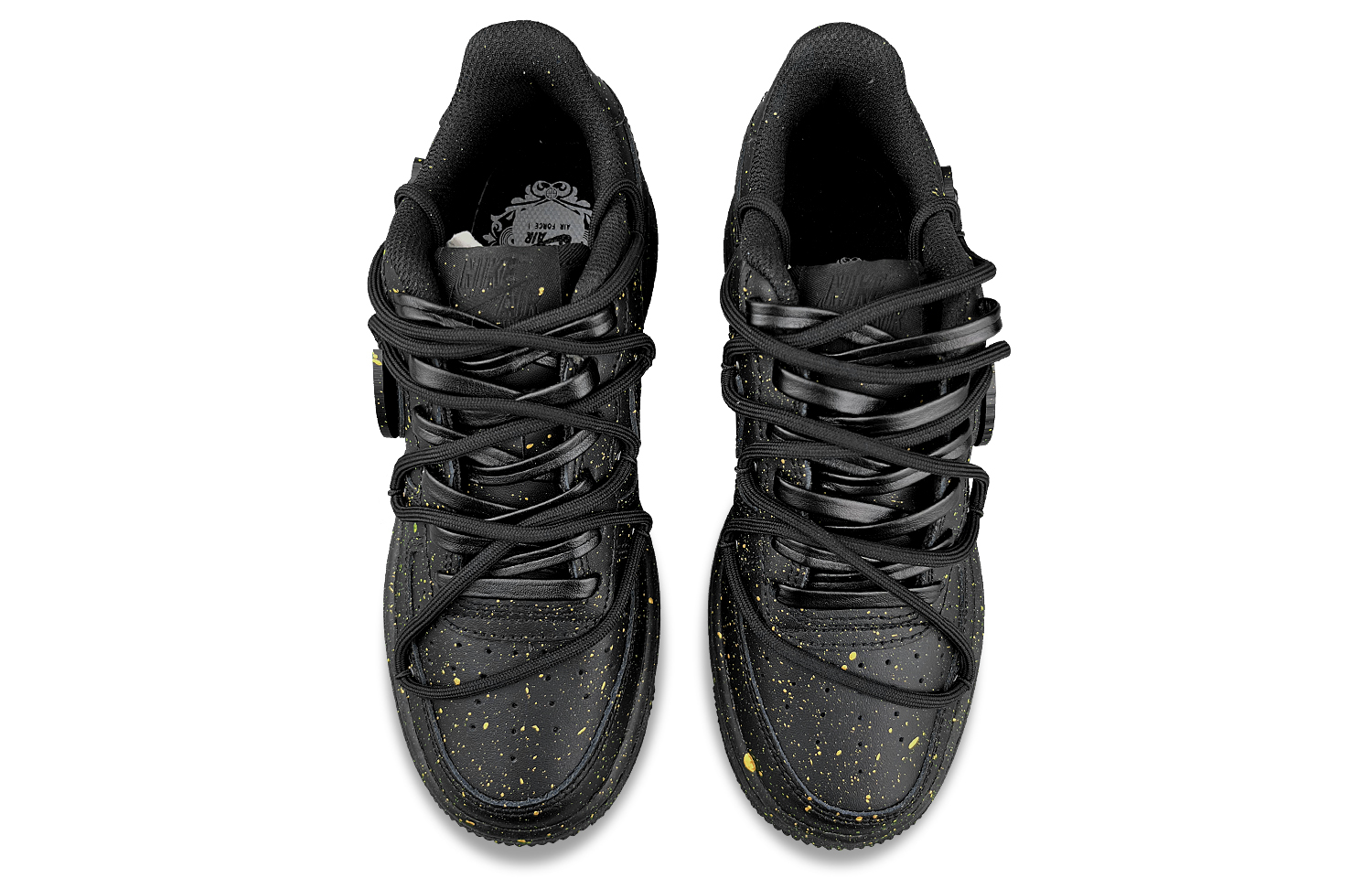 Shop 【定製球鞋】Nike Air Force 1 Low LE 哑光金色斑點 塗鴉潑墨 立體鉤子 解構 低筒 球鞋 GS 黑