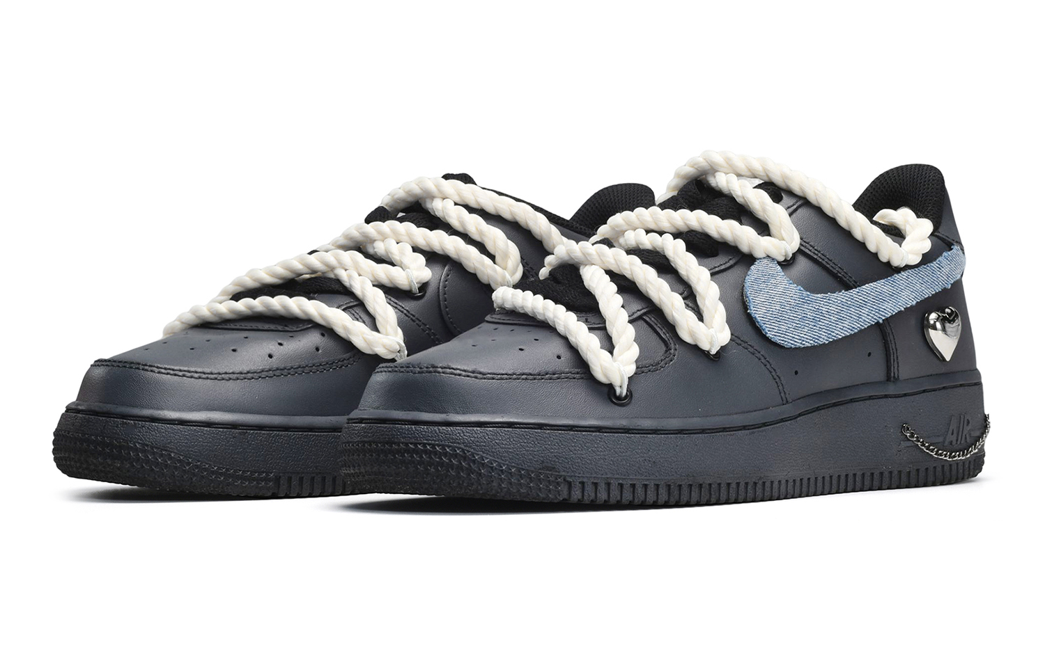 Lookbook カスタムAF1 ロー メタリックハート 黒青 DH2920-001(TeamE-女款金属心黑蓝)
