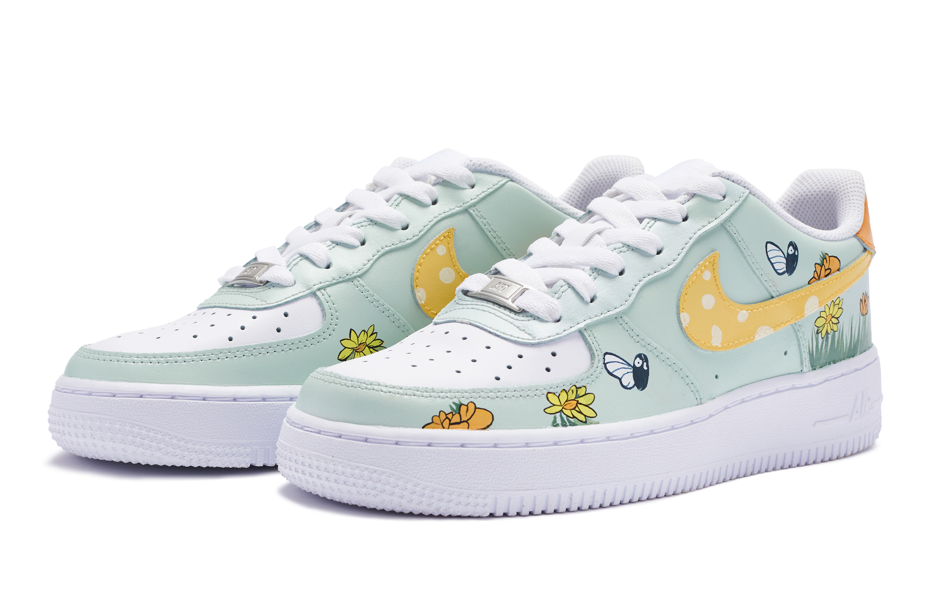 Lookbook [Kasut Custom] Nike Air Force 1 Low 'Hijau Mint Kuning Hitam Putih BIGNIU Bunga Musim Panas' DH2920-111(TeamR-女款夏日花境S-BOX)