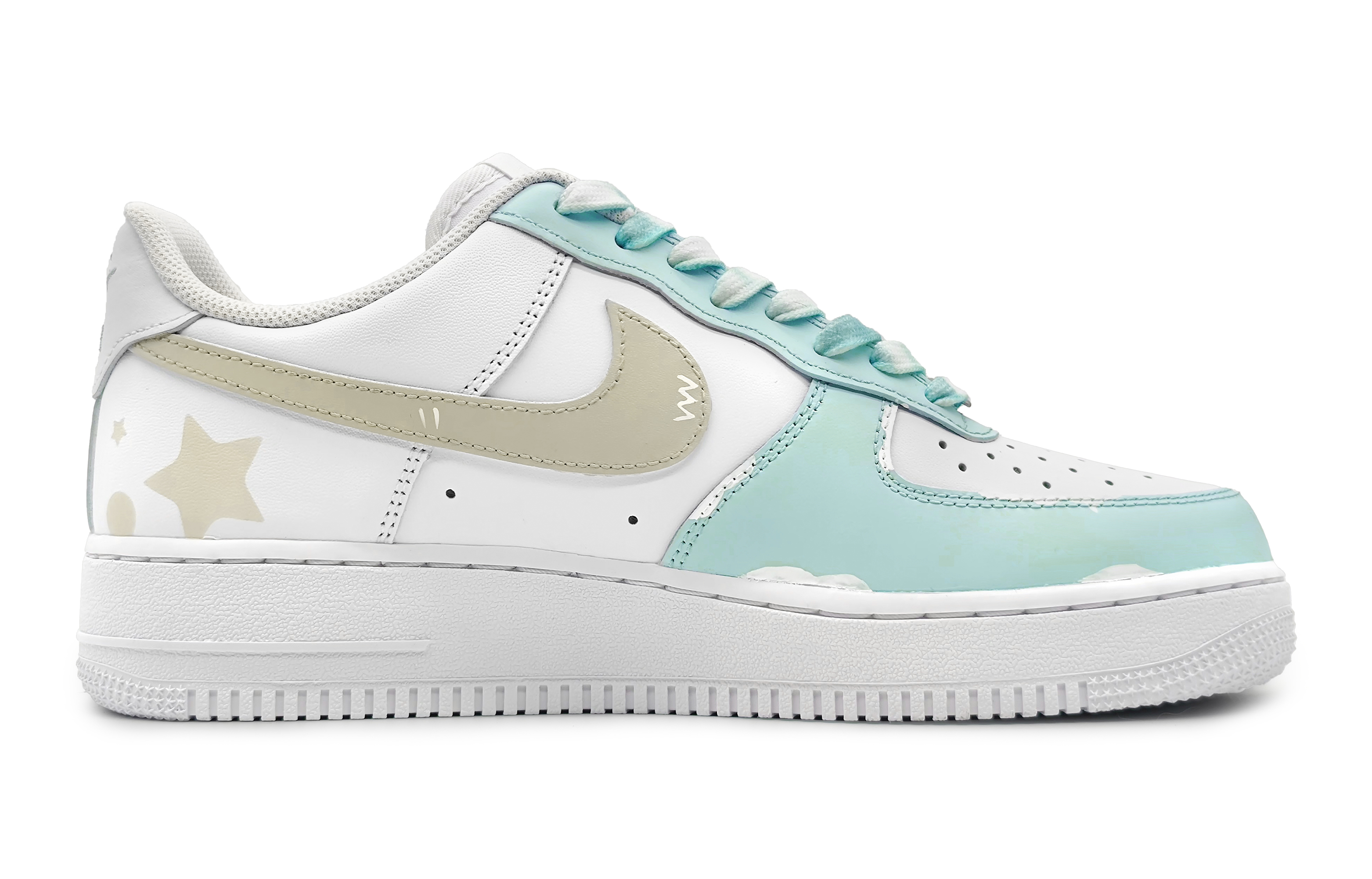 Order 【カスタムシューズ】ナイキエアフォース1ロー「モランディドリームスターダスト」 DH2920-111(Team16-女款初恋星球浅绿)