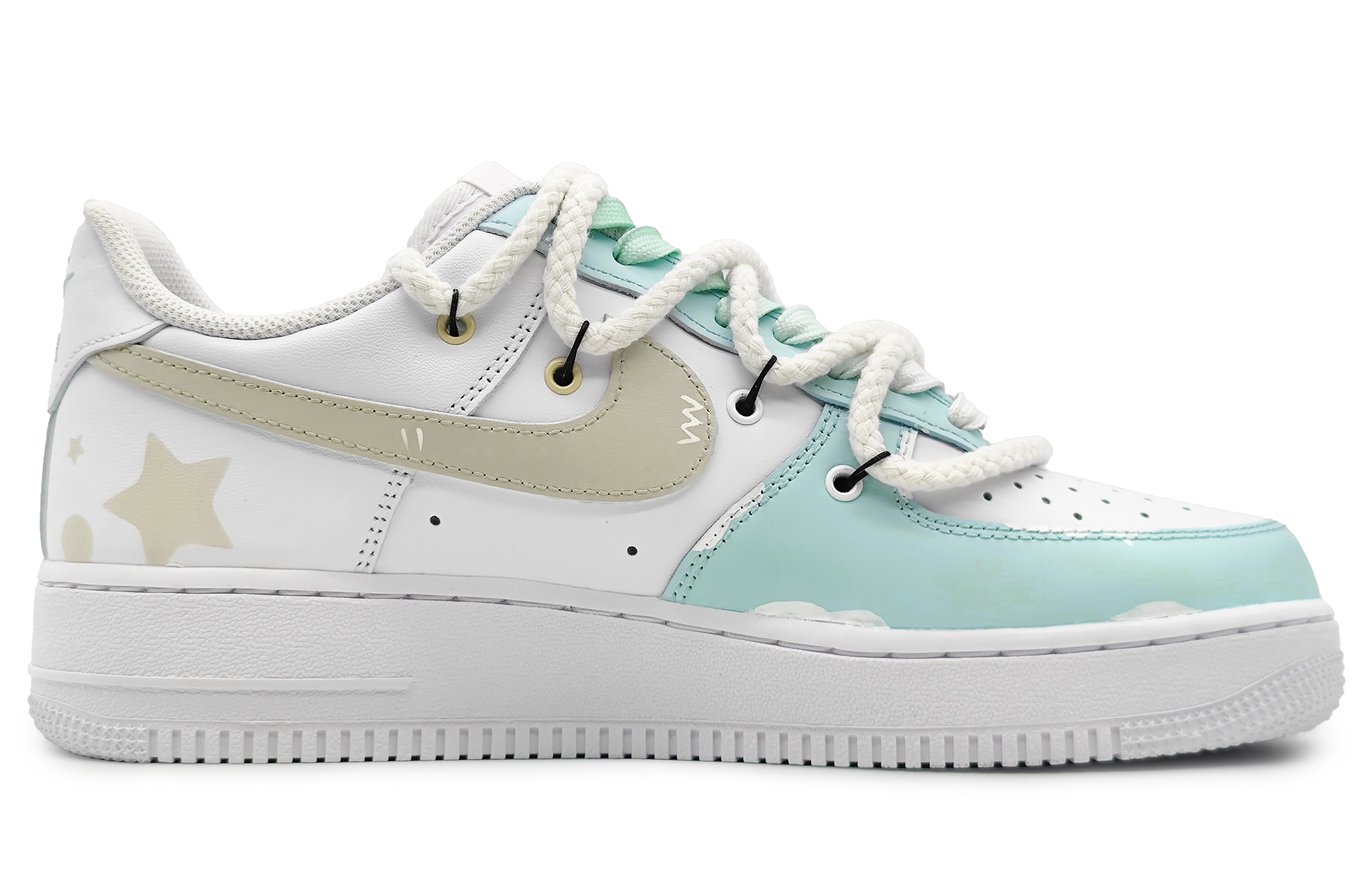 Order [定制鞋] 耐克空军一号低帮‘莫兰迪梦幻星’ CW2288-111(Team16-男款初恋星球浅绿解构)