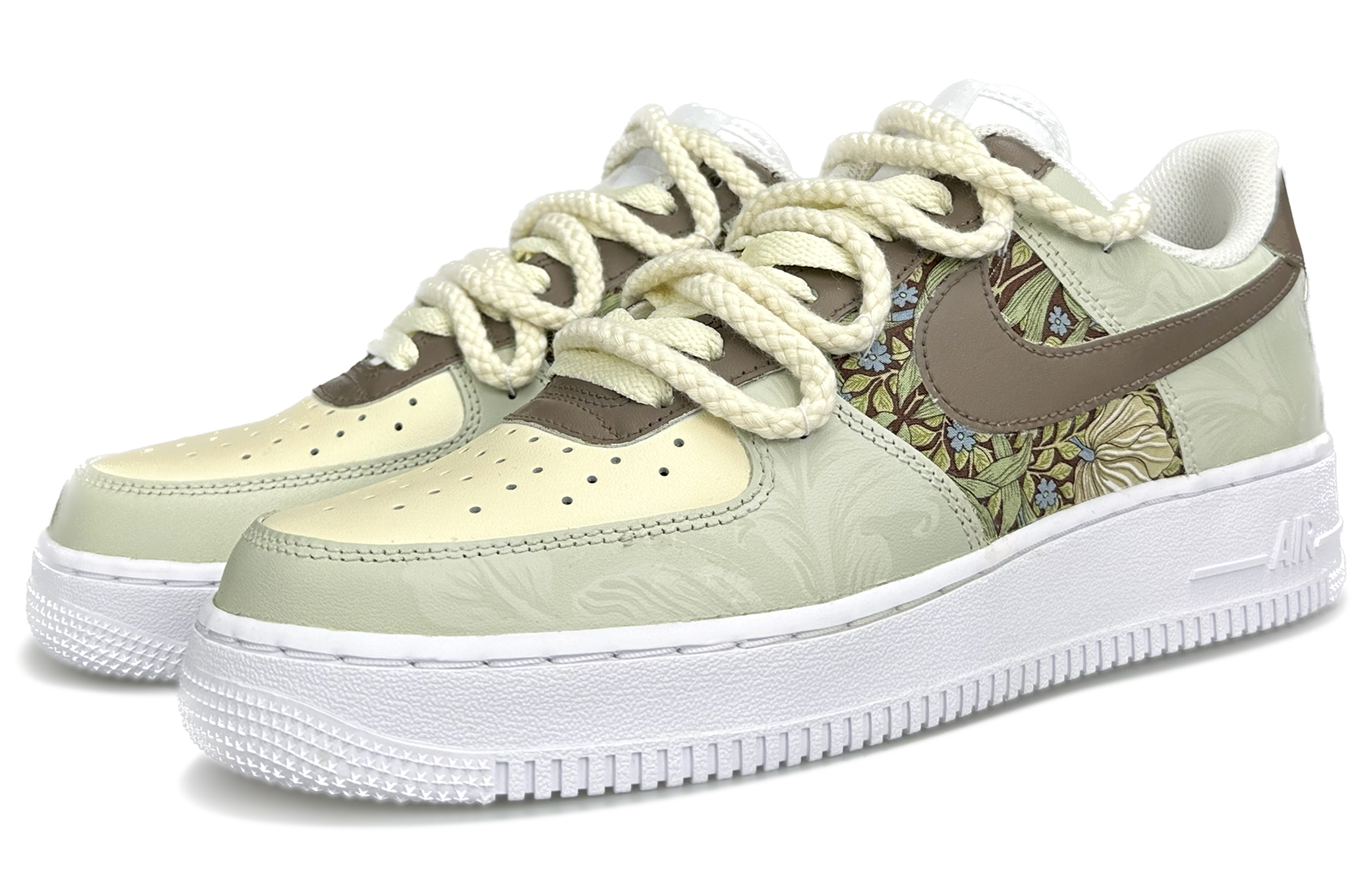 Lookbook 【訂製球鞋】 Nike Air Force 1 Low 07 莫里斯花園 貼布 解構 復古 清新 低筒 板鞋 男款 米綠