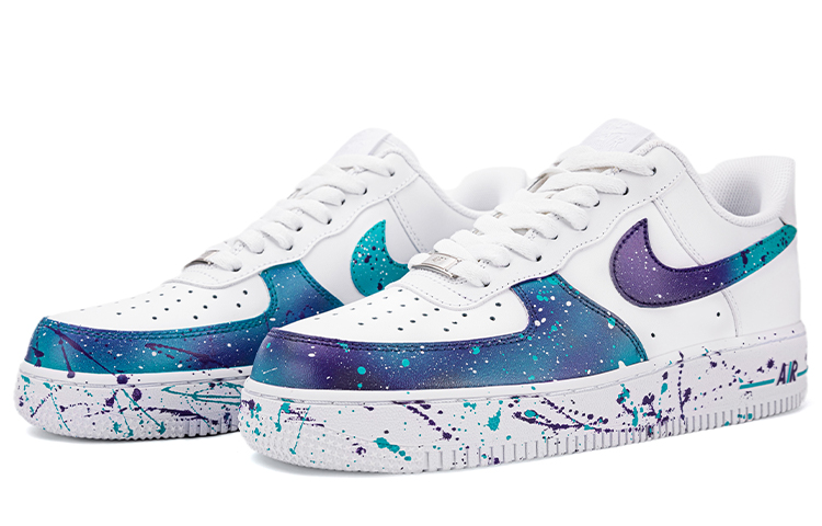 Lookbook 【客製化球鞋】Nike Air Force 1 Low 07 空軍一號 手繪噴繪神秘星空 泼墨 低筒 板鞋 男款 白綠紫