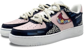 Shop 【客製球鞋】Nike Air Force 1 Low 藏青 國潮 手繪 低筒 滑板鞋 男款 藍粉