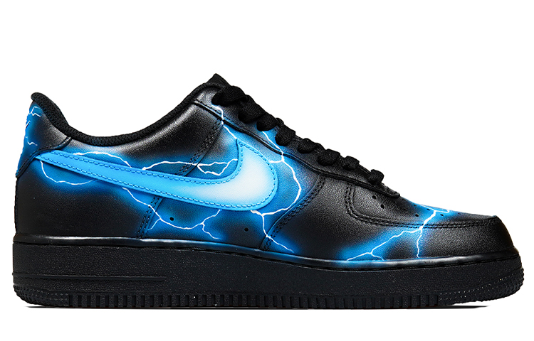 Order 【定制球鞋】Nike Air Force 1 Low 07 空軍一號 霓虹閃電風暴千鳥雷切 噴繪 低幫 板鞋 男款 黑藍