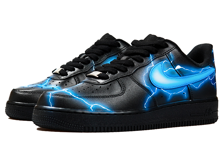 Lookbook 【定制球鞋】Nike Air Force 1 Low 07 空軍一號 霓虹閃電風暴千鳥雷切 噴繪 低幫 板鞋 男款 黑藍