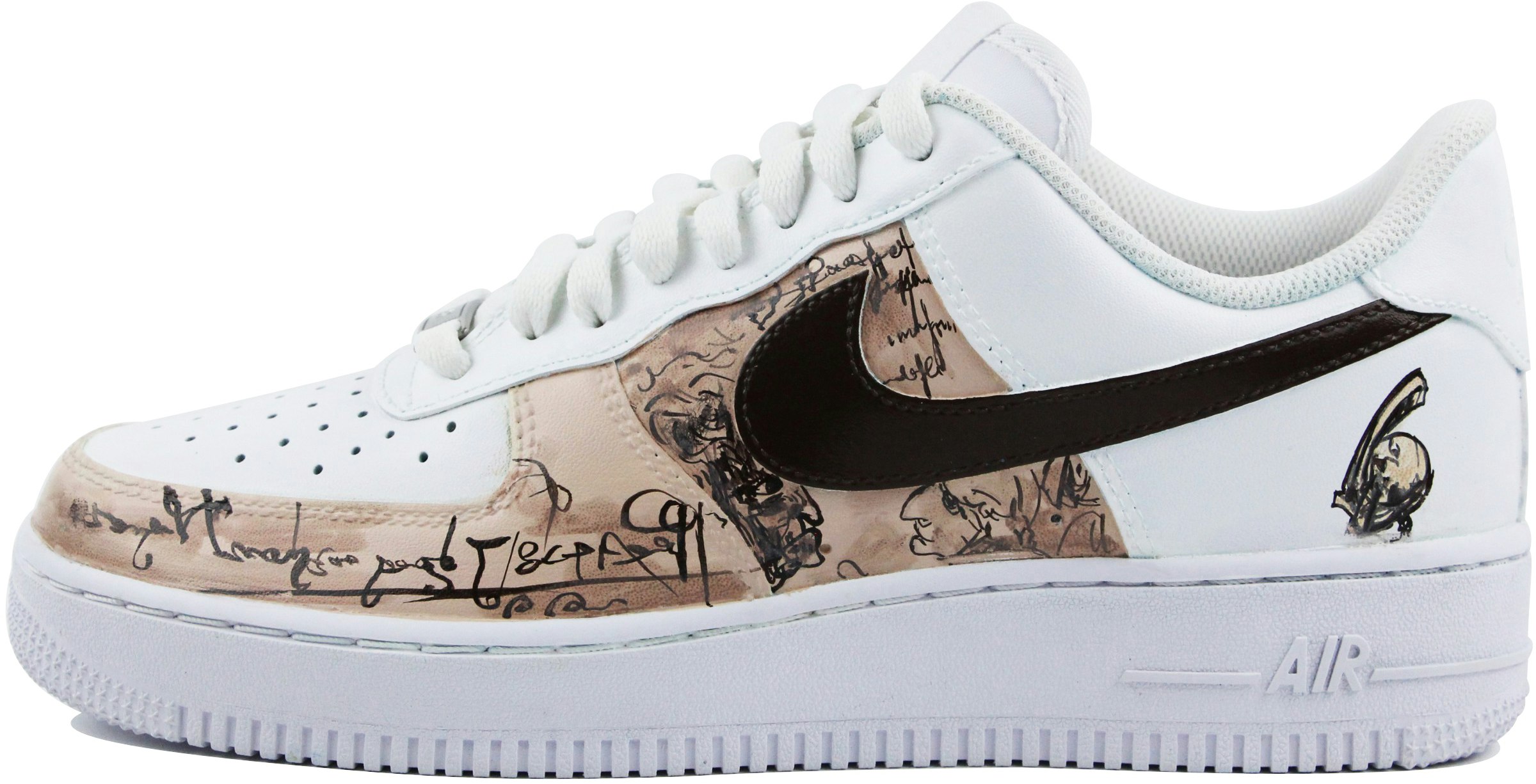 custom-shoes-nike-air-force-1-low-oil-painting-sketch-white-brown