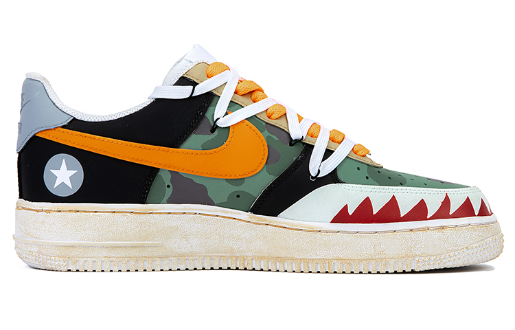 Order [カスタム シューズ] ナイキ エア フォース 1 ロー 'オレンジ ブラック グリーン カモ' CW2288-111(TeamB-男款军绿迷彩解构风鞋带)