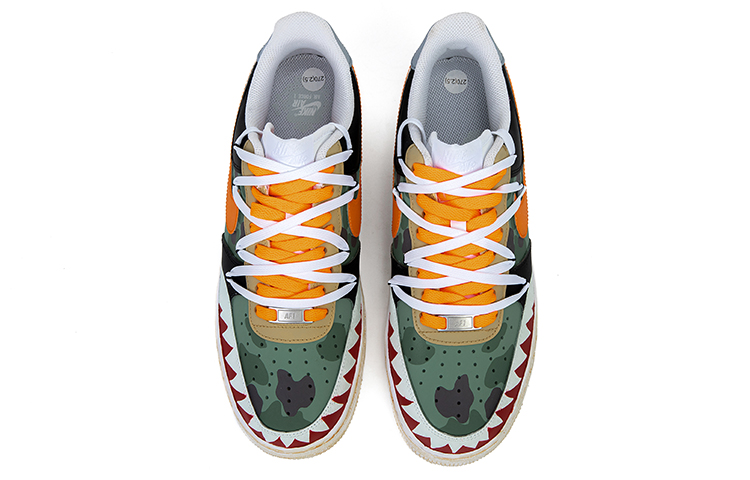 Shop [カスタム シューズ] ナイキ エア フォース 1 ロー 'オレンジ ブラック グリーン カモ' CW2288-111(TeamB-男款军绿迷彩解构风鞋带)