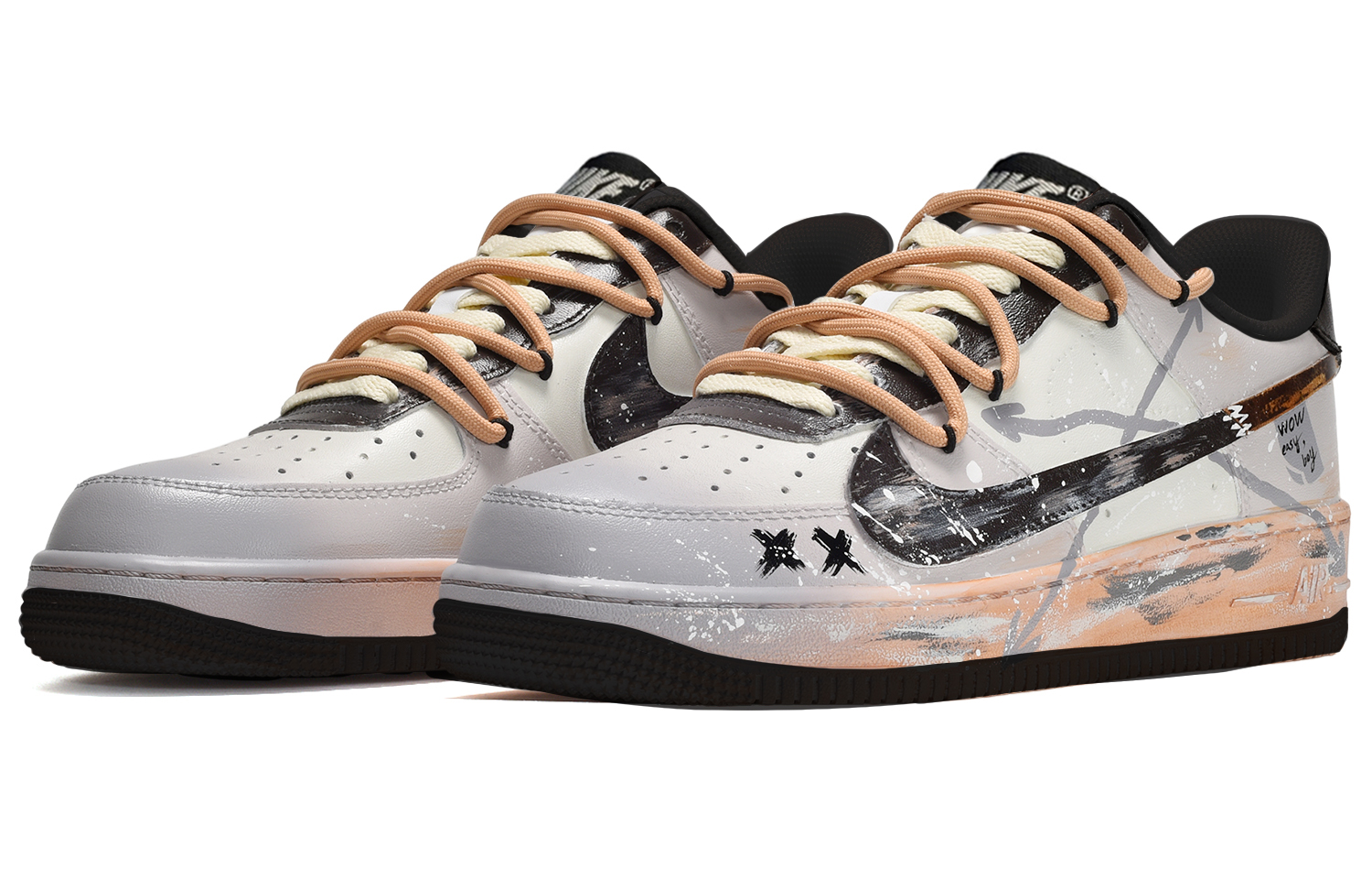 Lookbook [定制球鞋] 耐克空军一号低帮 '泼墨摩卡色' DR9867-102(TeamE-男女同款可可奶茶黑灰棕)