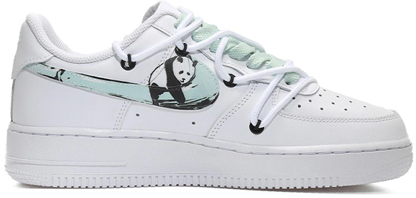 【定製球鞋】 Nike Air Force 1 Low LE 空軍一號 抱竹熊貓 中國風 清新文竹 解構鞋帶 低幫 板鞋 GS 白黑 Order 【定製球鞋】 Nike Air Force 1 Low LE 空軍一號 抱竹熊貓 中國風 清新文竹 解構鞋帶 低幫 板鞋 GS 白黑