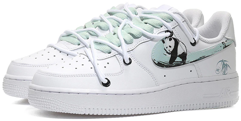 【定製球鞋】 Nike Air Force 1 Low LE 空軍一號 抱竹熊貓 中國風 清新文竹 解構鞋帶 低幫 板鞋 GS 白黑 Lookbook 【定製球鞋】 Nike Air Force 1 Low LE 空軍一號 抱竹熊貓 中國風 清新文竹 解構鞋帶 低幫 板鞋 GS 白黑