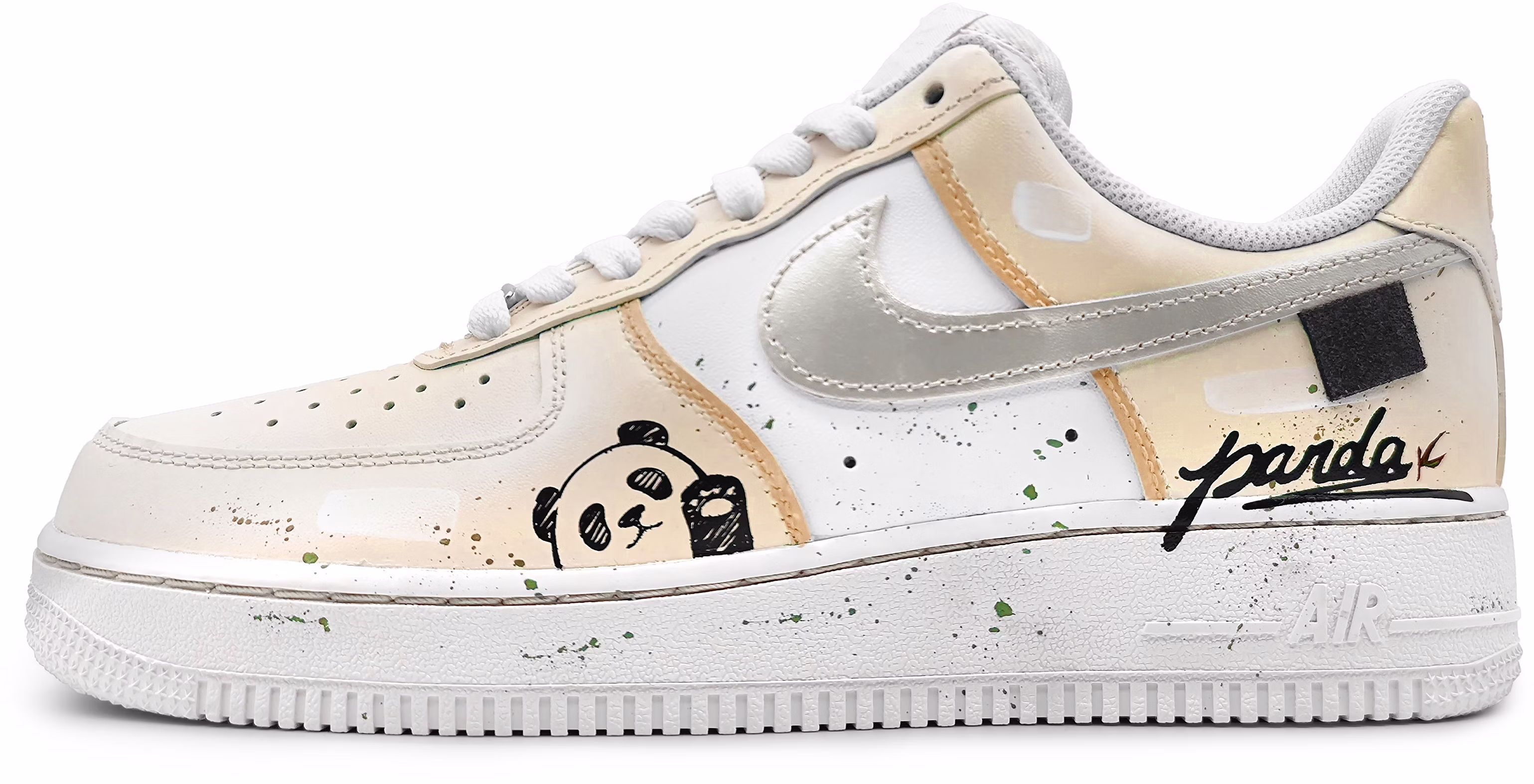 custom-shoes-nike-air-force-1-low-pearl-gold-swoosh-panda-yellow-grey