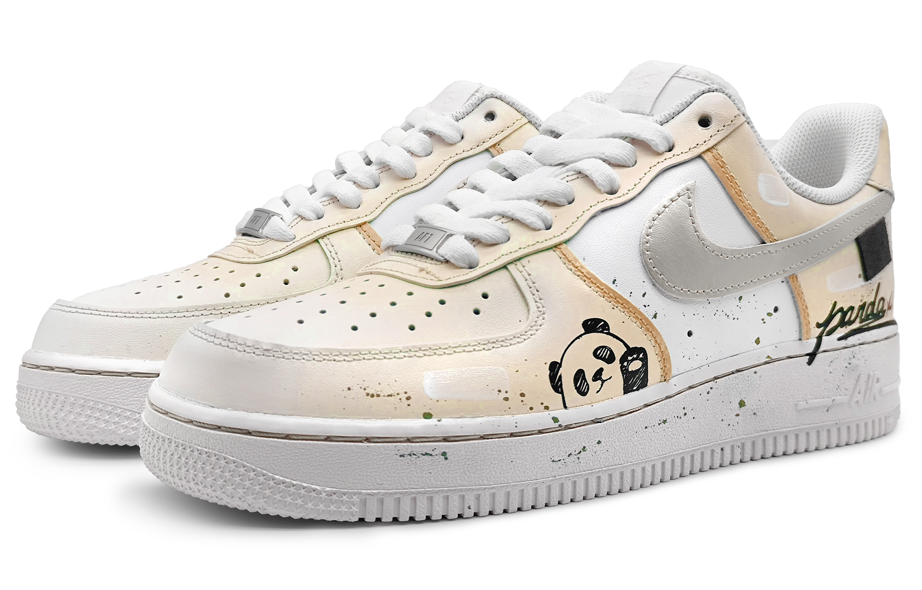 Lookbook 【訂製球鞋】Nike Air Force 1 Low 07 冷涼夏季 熊貓款式 珍珠金鉤 高溫爽快 低筒 板鞋 男款 黃灰