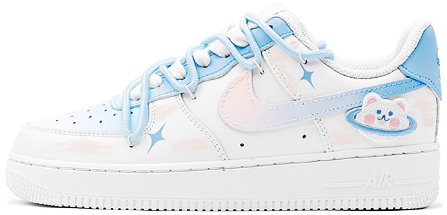 custom-shoes-nike-air-force-1-low-pink-blue-bear-patch