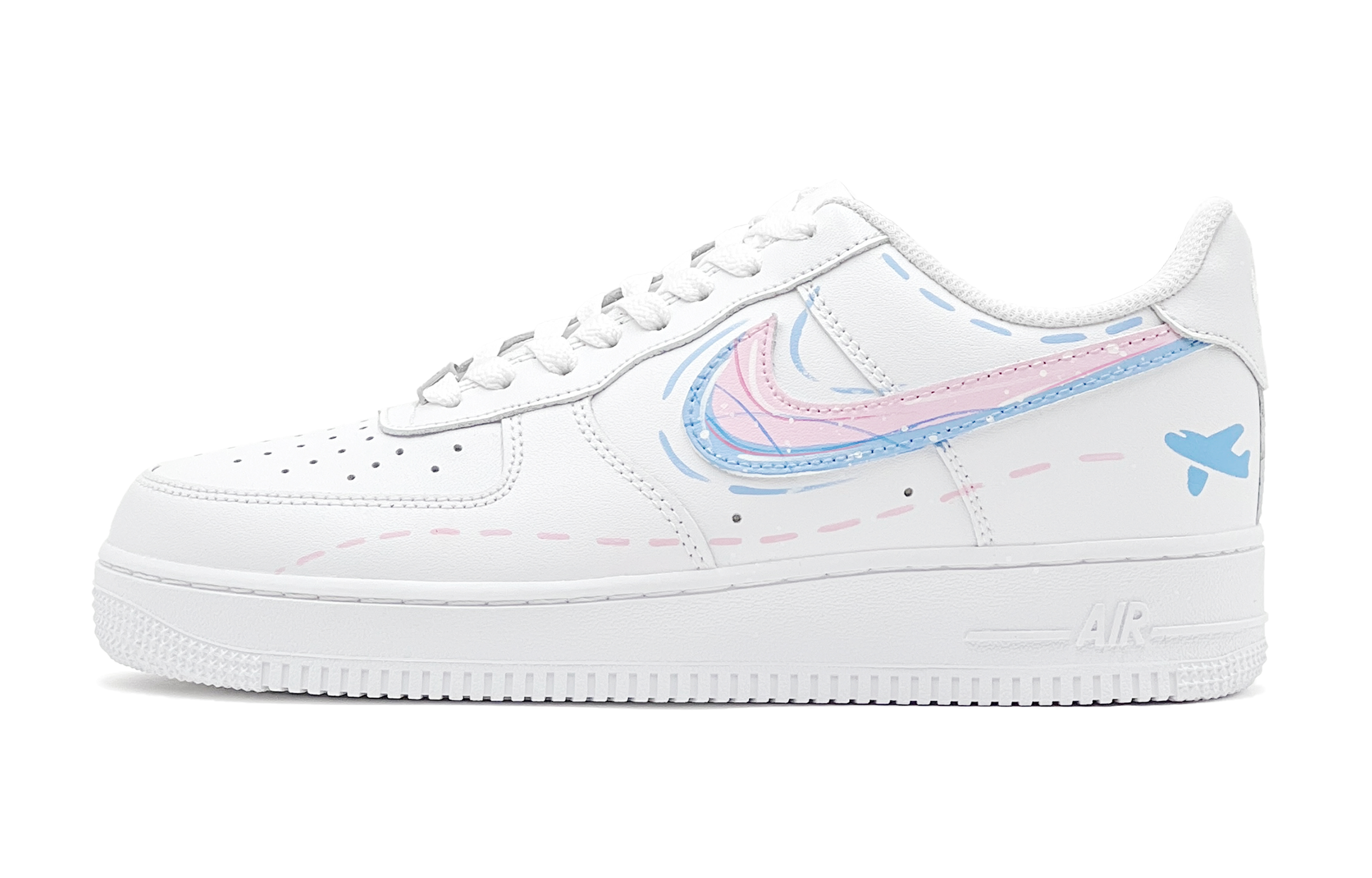 Buy [カスタムシューズ] ナイキ エア フォース 1 ロー 'ピンクブルースウッシュ' CW2288-111(TeamS-炫彩线条男-BOX)