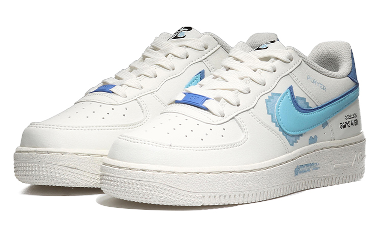 Lookbook [Kasut Custom] Nike Air Force 1 Rendah 'Pixel Heart Biru-Putih' DQ0359-100(Team10-像素爱心QD)