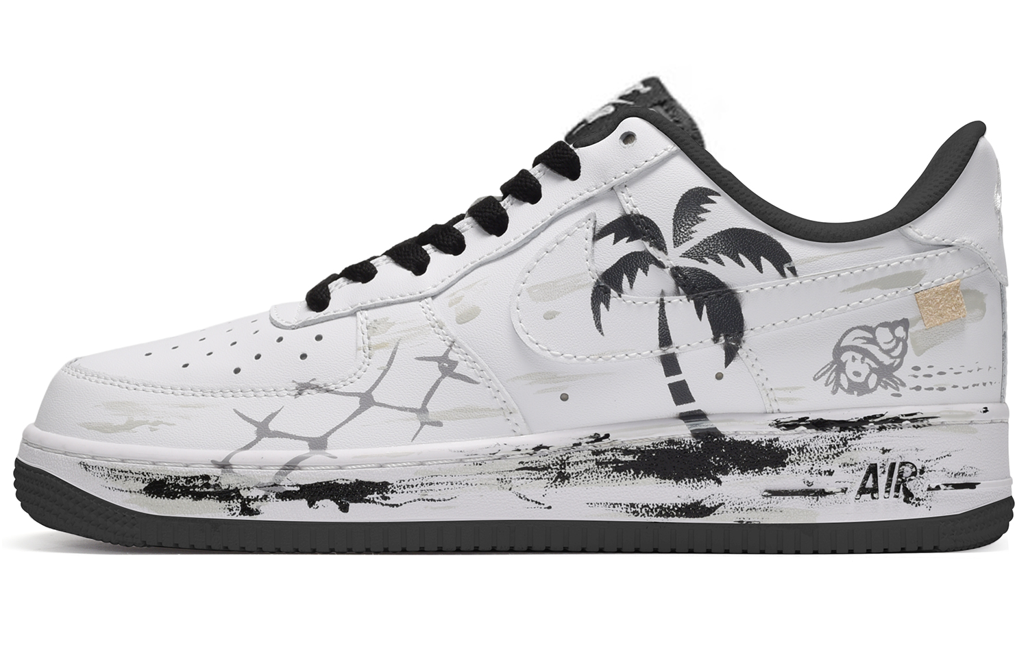 Buy [定制鞋] 耐克空军一号低帮 '七夕听海椰子树 黑白灰' DR9867-102(TeamE-男女同款听海黑白灰)