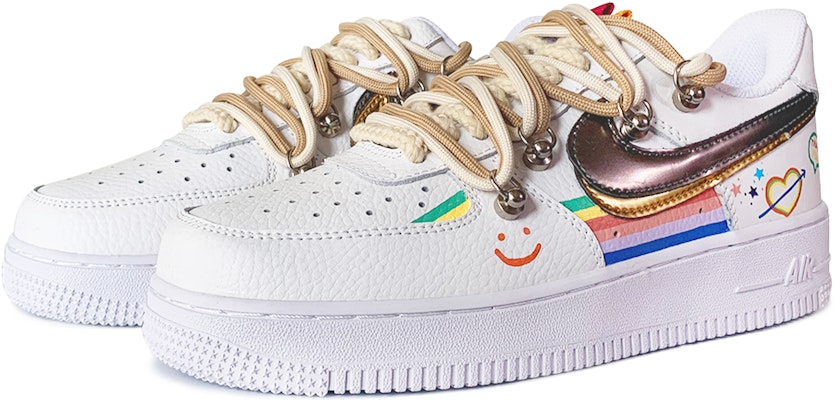 【定製球鞋】 Nike Air Force 1 Low 彩虹塗鴉 休閒 防滑 低筒 板鞋 GS 白金銀 Lookbook 【定製球鞋】 Nike Air Force 1 Low 彩虹塗鴉 休閒 防滑 低筒 板鞋 GS 白金銀