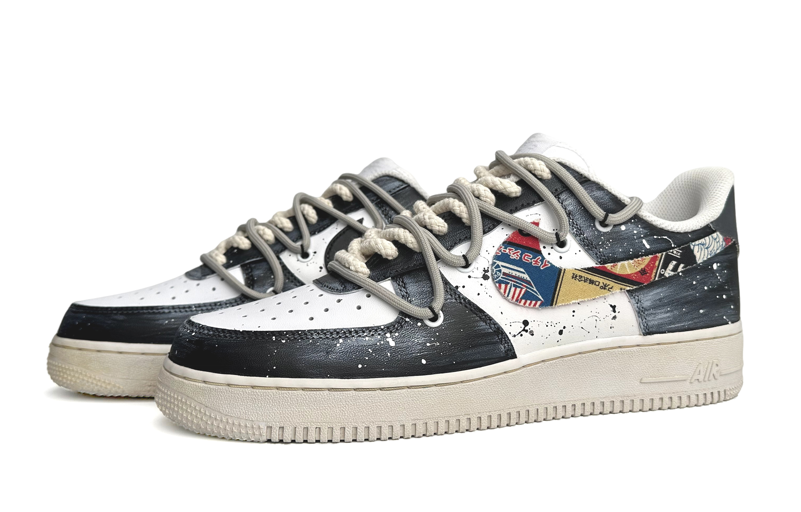 Lookbook 【カスタムシューズ】ナイキ エア フォース 1 ロー『ランダムペイントスプラッター』 CW2288-111(Team11-画生百货男款黑白)