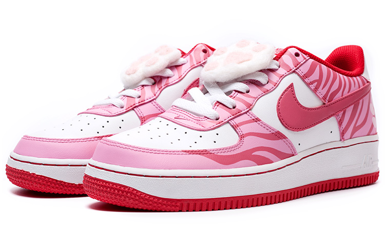 Lookbook [カスタムシューズ] ナイキ エアフォース1 ロー「赤白リトルロックパーク虎縞の足跡」 CW1575-100(Team1-女款虎纹猫爪粉色）