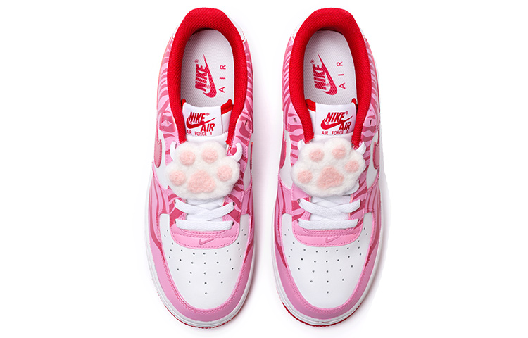 Shop [カスタムシューズ] ナイキ エアフォース1 ロー「赤白リトルロックパーク虎縞の足跡」 CW1575-100(Team1-女款虎纹猫爪粉色）