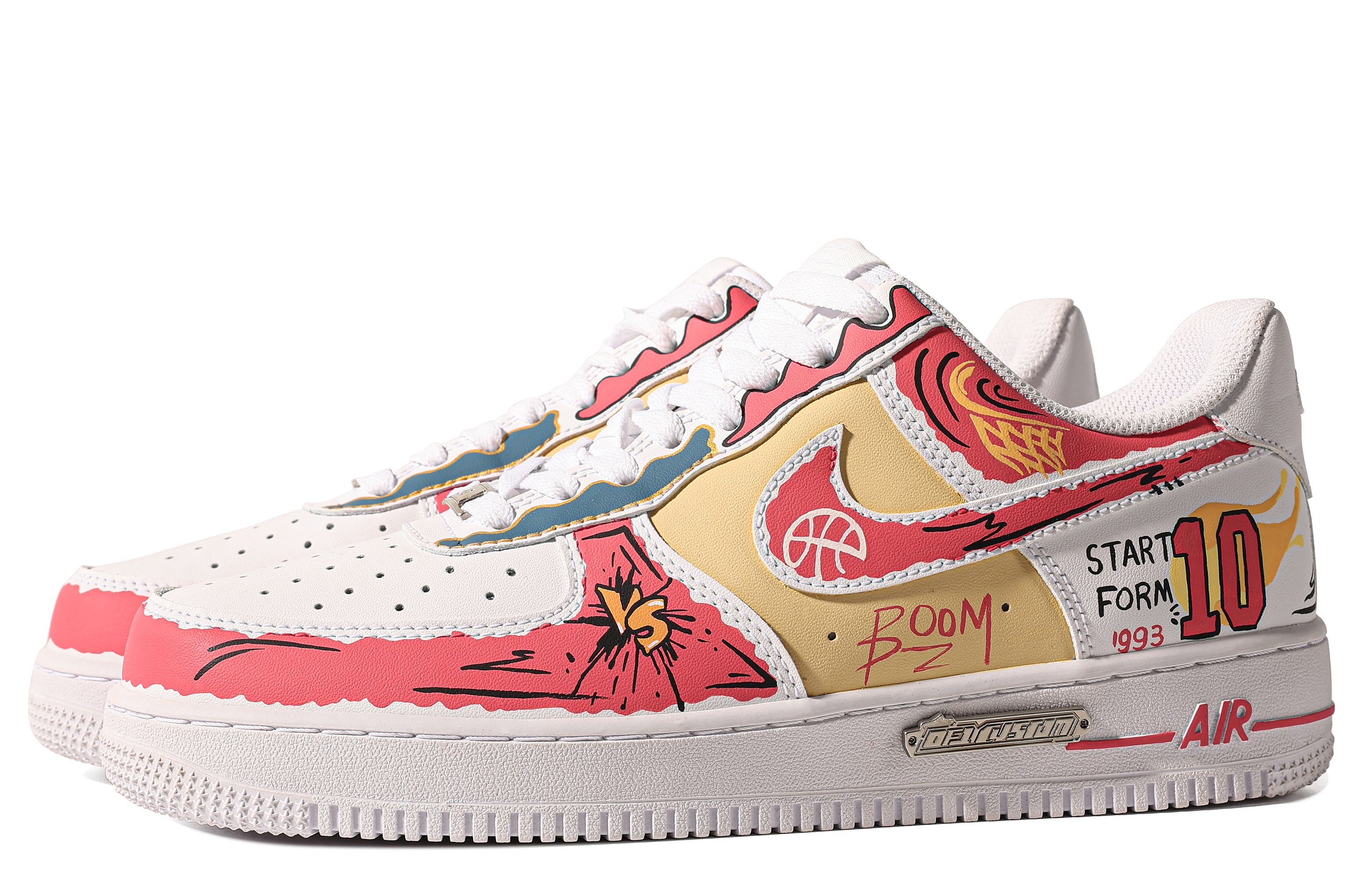 Lookbook [Nike Air Force 1 Custom] Rendah 'Graffiti Merah Kuning Putih' CW2288-111(TeamM-男款热血高校S-BOX)