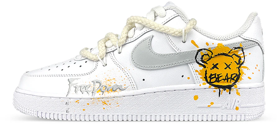 【定製球鞋】Nike Air Force 1 Low LE 空軍一號 復古 自由熊 解構 潑墨 低筒 板鞋 GS 白黃 Buy 【定製球鞋】Nike Air Force 1 Low LE 空軍一號 復古 自由熊 解構 潑墨 低筒 板鞋 GS 白黃