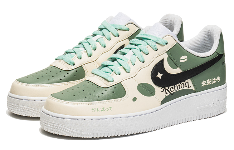 Lookbook カスタム Nike Air Force 1 Low レトロフューチャー 白緑 CW2288-111(TeamB-男款复古未来绿G-BOX)