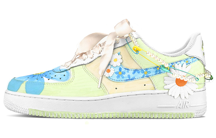 [Custom Shoes] Nike Air Force 1 Low 'Retro Girl Pearl Cream Green Avocado Blue Daisy Hand-Painted'