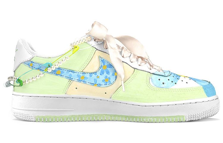 [Custom Shoes] Nike Air Force 1 Low 'Retro Girl Pearl Cream Green Avocado Blue Daisy Hand-Painted' 圖 2