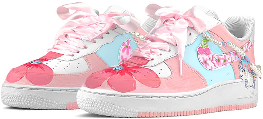 Buy Custom Shoes Nike Air Force 1 Low Retro Girl Pearl Cream Pink Macaron Rainbow Unicorn Pink Daisy Novelship