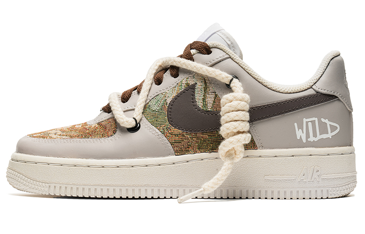 Buy 【訂製球鞋】Nike Air Force 1 Low 空軍一號 野鶴製造 復古主題 油畫布 解構雙鞋帶 禮盒 休閒 低幫 板鞋 男款 灰棕
