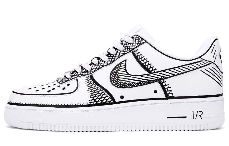 Buy カスタム Nike Air Force 1 Low スケッチ白黒 CW2288-111(Team18-AF1男款素描排线)