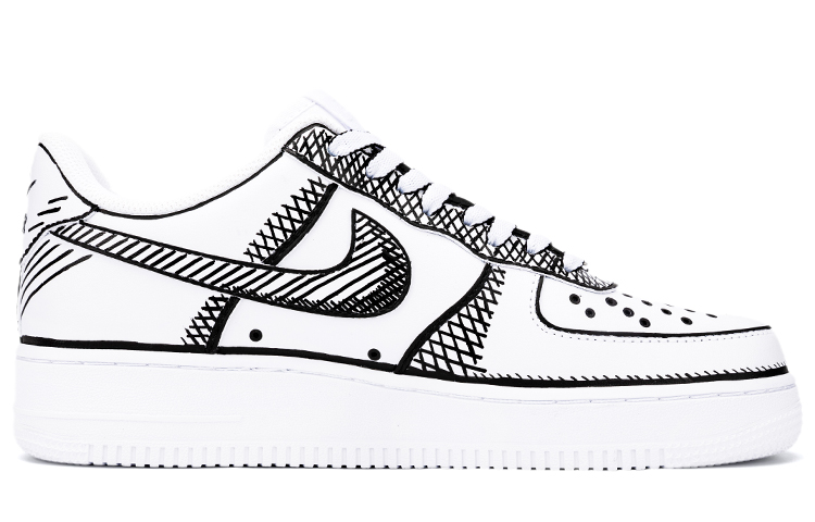Order カスタム Nike Air Force 1 Low スケッチ白黒 CW2288-111(Team18-AF1男款素描排线)