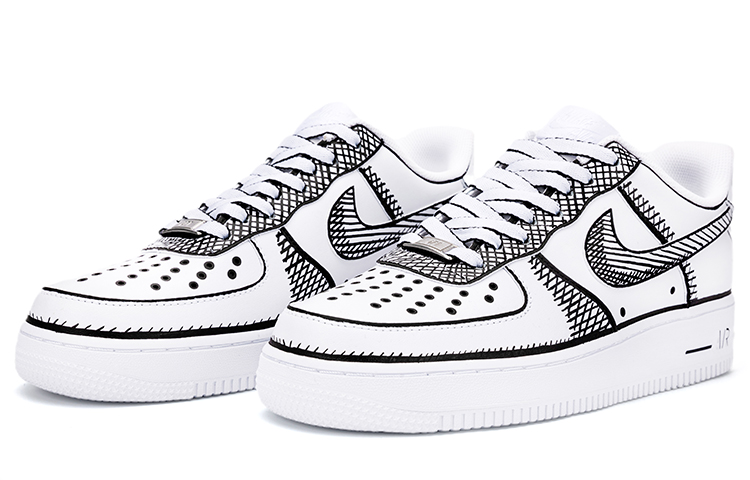 Lookbook カスタム Nike Air Force 1 Low スケッチ白黒 CW2288-111(Team18-AF1男款素描排线)