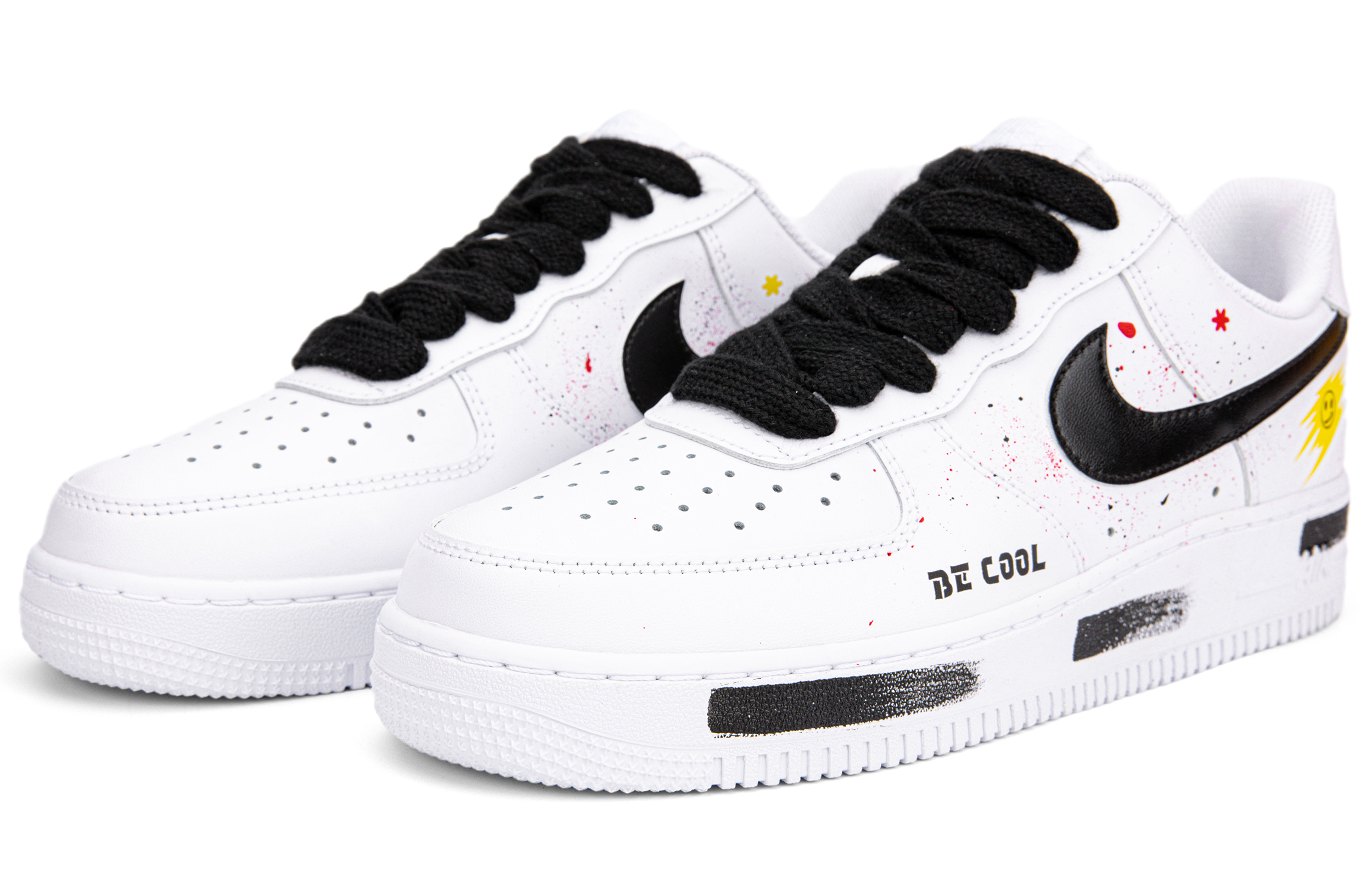 Lookbook [カスタムシューズ] ナイキ エアフォース1 ロー 'スマイリーグラフィティ ブラック-ホワイト' CW2288-111(Team18-AF1笑脸泼墨）