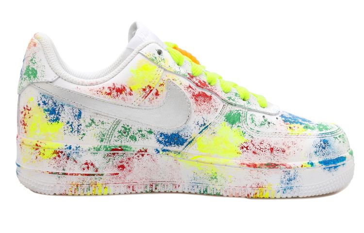 Order カスタムシューズ ナイキ エアフォース1 ロー 'スプラッタースウッシュシルバースターマルチカラー' CW2288-111(Team拾玖-彩色泼墨男S-BOX)