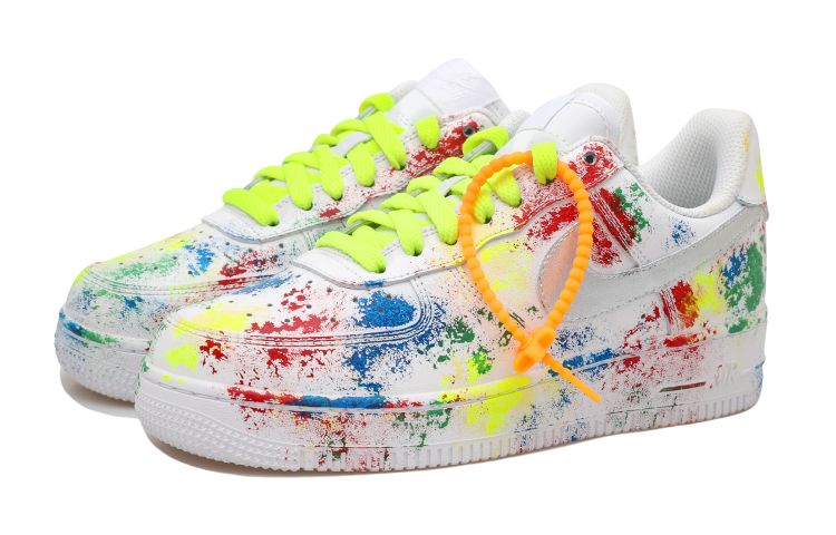 Lookbook カスタムシューズ ナイキ エアフォース1 ロー 'スプラッタースウッシュシルバースターマルチカラー' CW2288-111(Team拾玖-彩色泼墨男S-BOX)