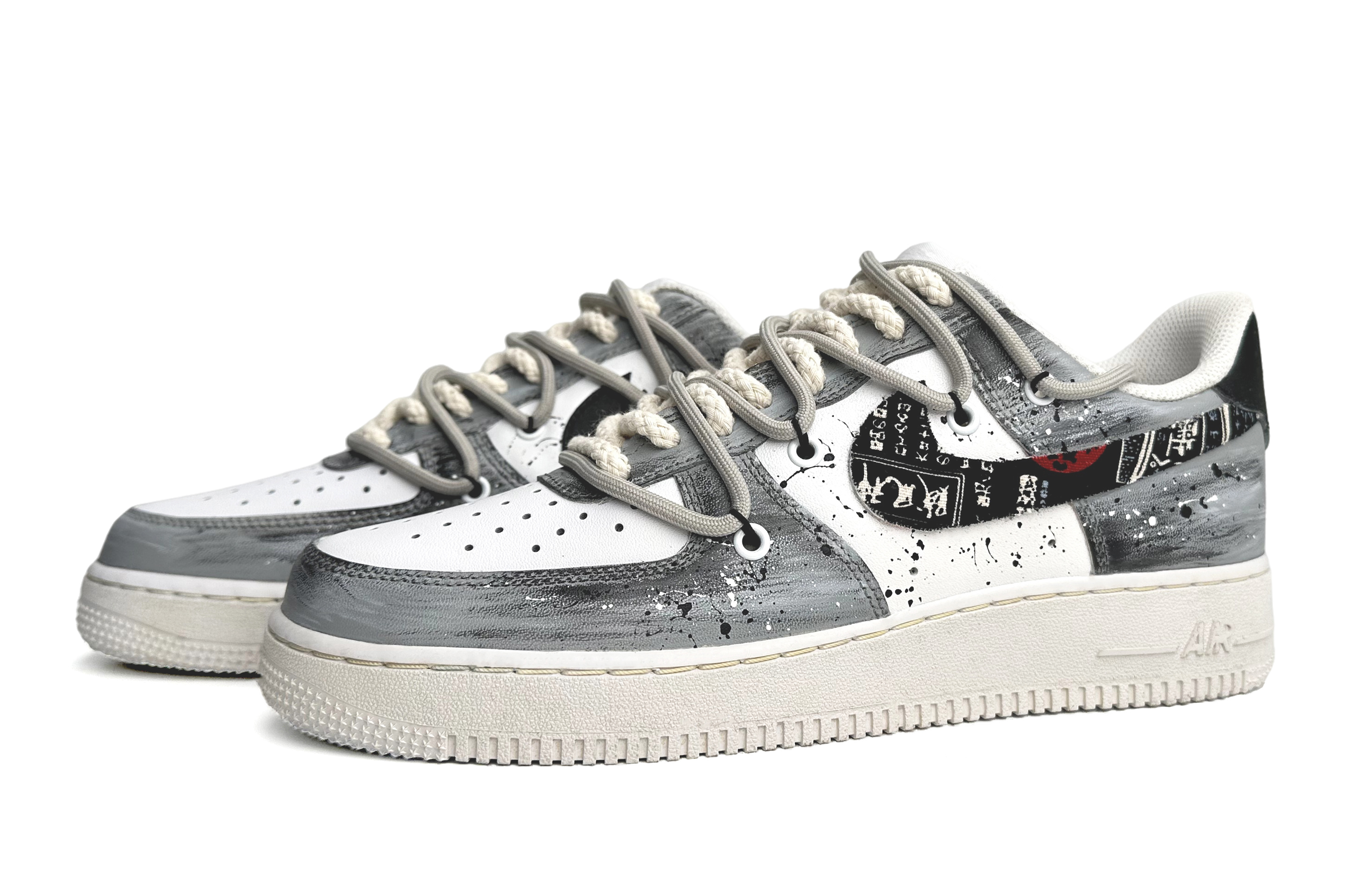 Lookbook 나이키 에어포스 1 로우 '스플래터 그레이-화이트' (커스텀) CW2288-111(Team11-久念年华男款灰白)