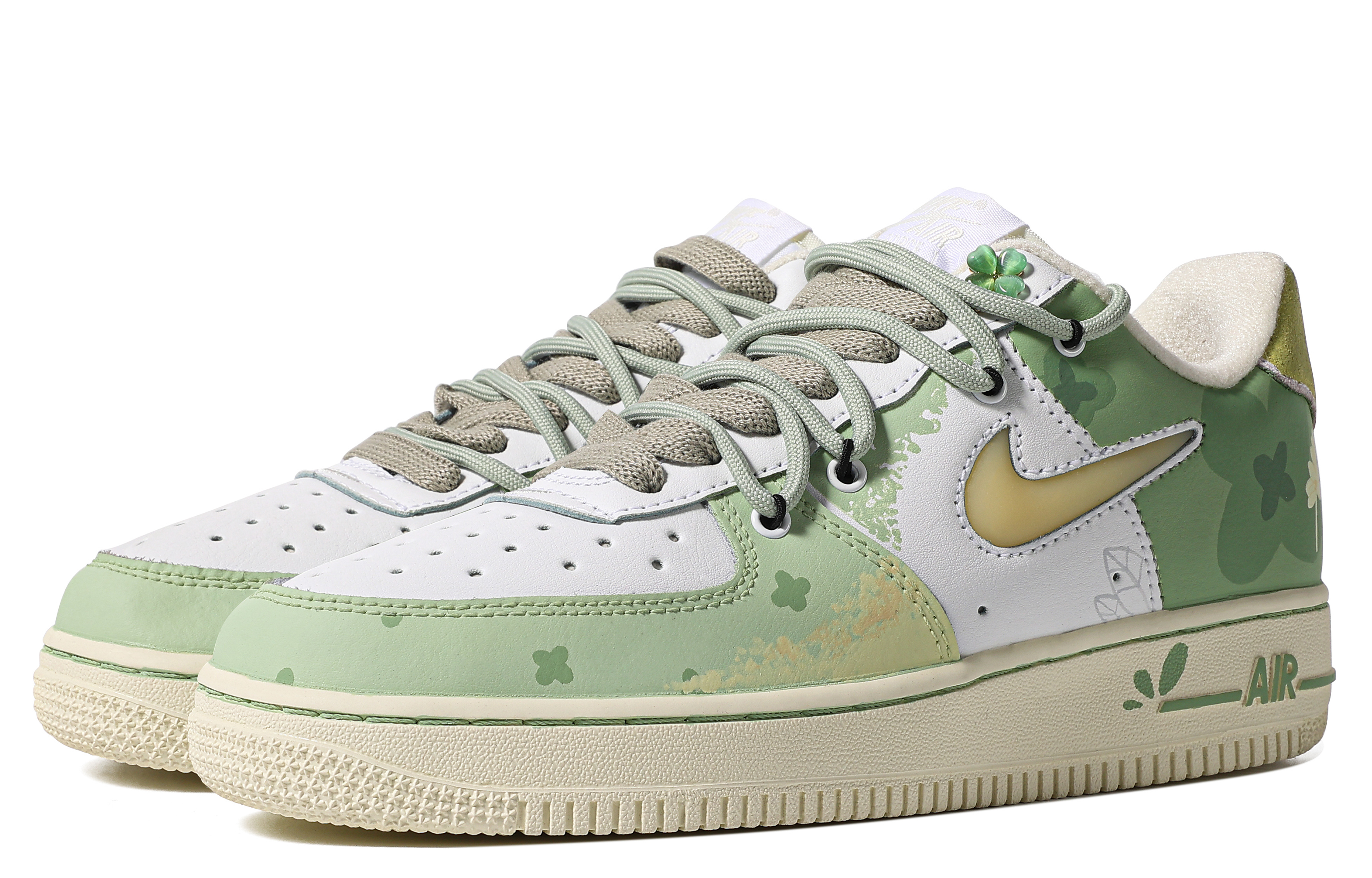 Lookbook [定制鞋款] 耐克空军一号低帮“春序四叶涂鸦绿黄白” DC8894-100(TeamM-春日序曲-BOX)