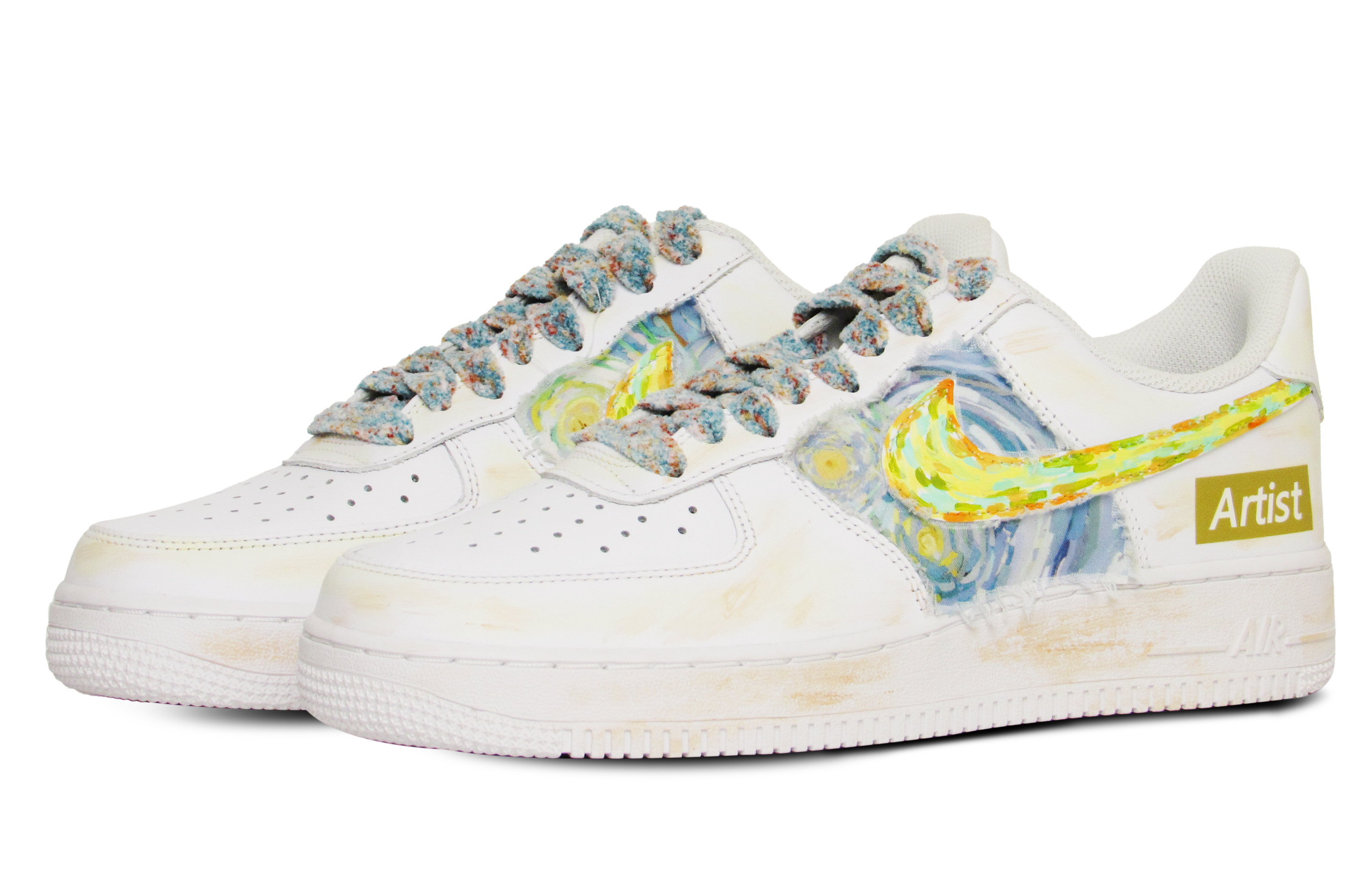 Lookbook [定制鞋款] 耐克空军一号低帮 '星夜手绘' CW2288-111(Team65-油画星空)