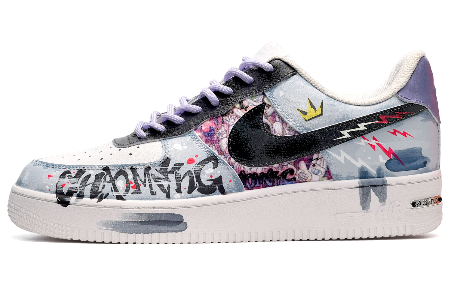 Buy [Kasut Custom] Nike Air Force 1 Low 'Street Graffiti Hitam Putih Biru' CW2288-111(TeamE-男款街头涂鸦黑白蓝)